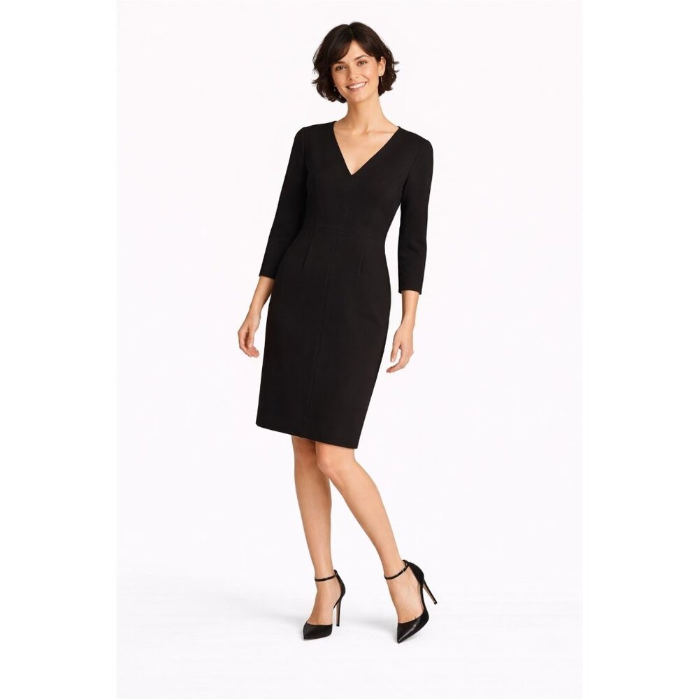 Nordstrom Size M Black Midi Dress V-Neck 3/4 Sleeves